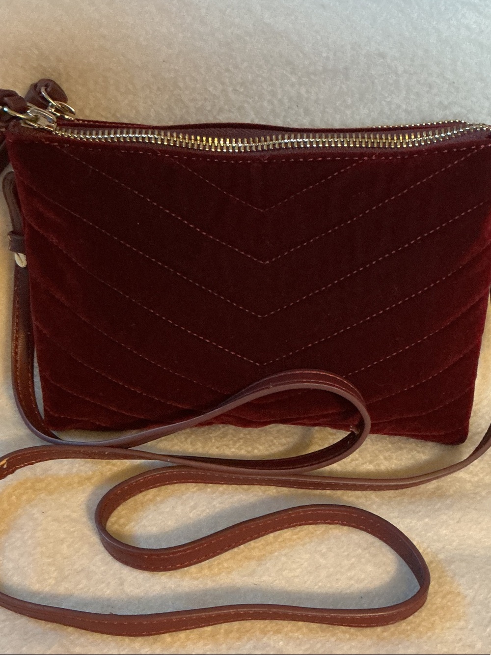 Velvet Quilted Crossbody Bag in Burgundy